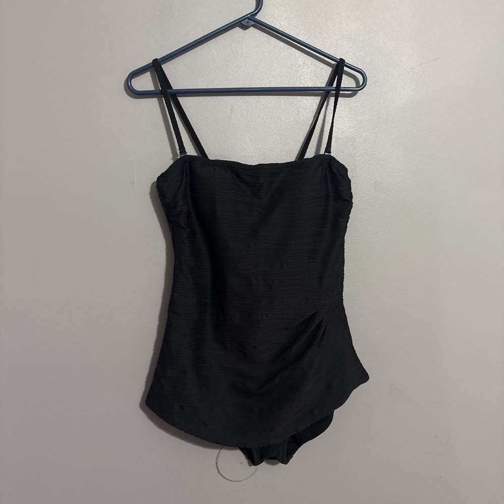 GOTTEX MIKADO Drape Front BANDEAU BLACK BATHING SUIT SWIMSUIT Sz 8 NWOT